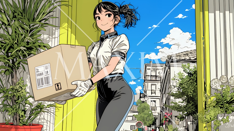 若い女性の宅配配達員（ドライバー）