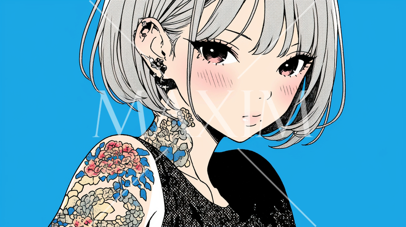 ヘビ柄の刺青を背中に入れた若い女性