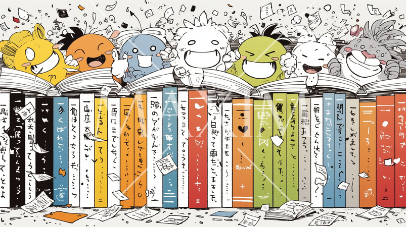 みんな本が大好き：読書週間や読書を促すためのかわいい挿絵・背景画