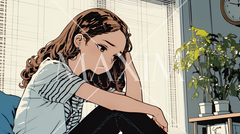 腹痛（生理痛）に苦しむ若い女性