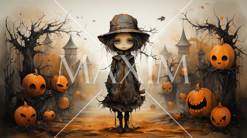 ハロウィンをイメージした若い女性魔女の水彩画