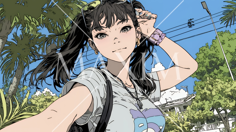 スマホで自撮りしている若い女性