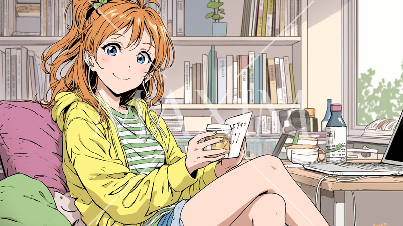 在宅勤務の若い女性