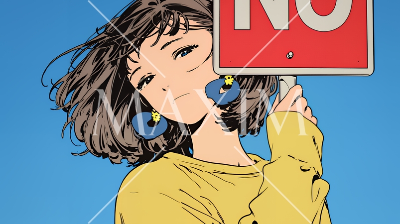 Noのレッドカードサインを出している女性