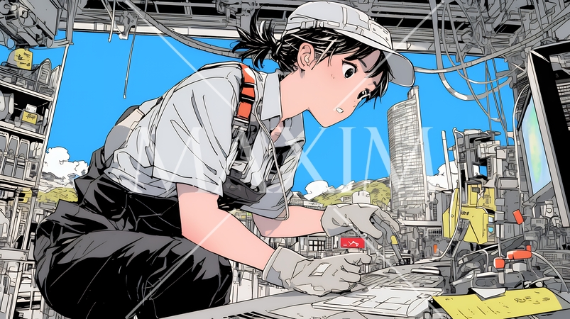 作業服を着た女性工場労働者