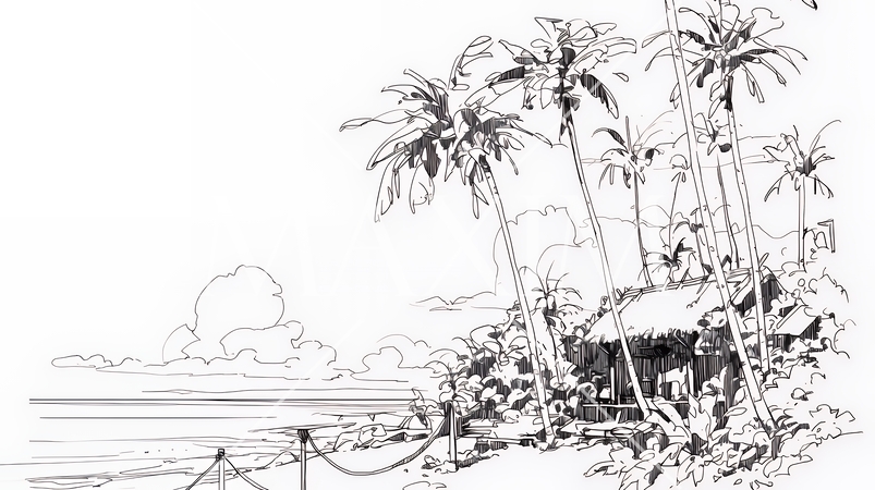 夏のビーチの風景（シンプルな色使い）