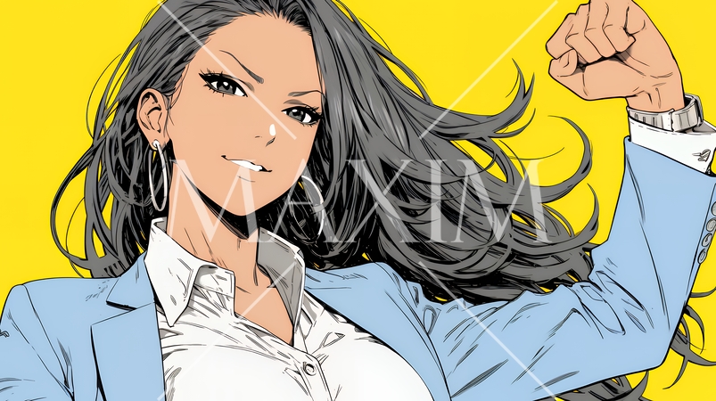 ガッツポーズ（拳を握って力強く）をしているビジネスウーマン