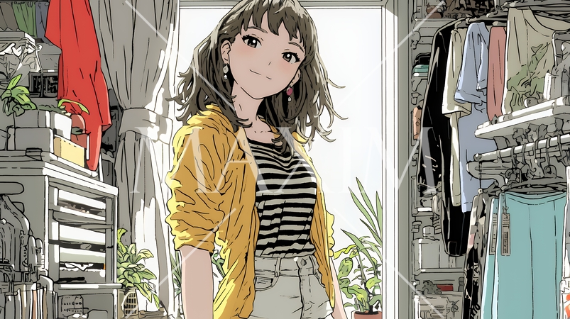 着ていく服をクローゼットから選ぶ若い女性