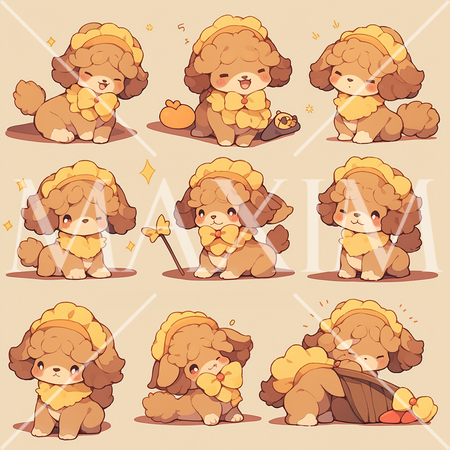 茶色のトイプードルのいろいろなポーズと表情