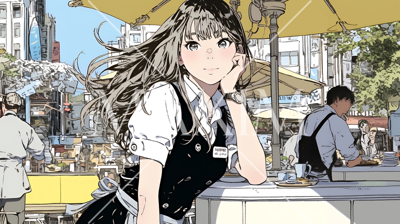 カジュアルレストランで働いている若いウェイトレス