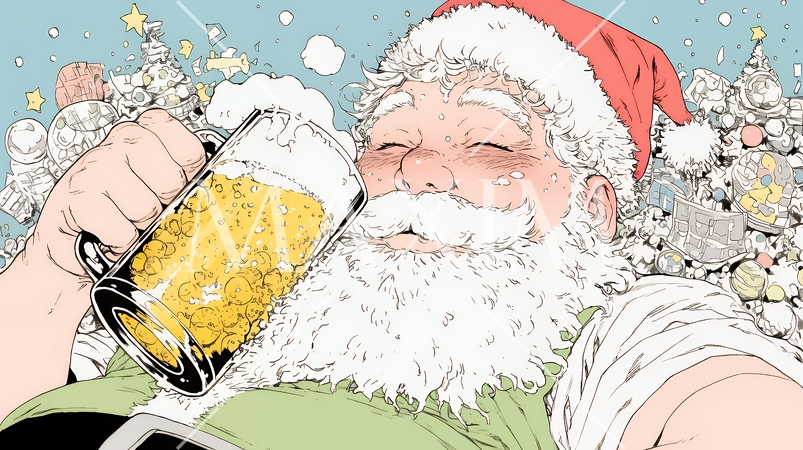 豪快にビールを飲んでいるサンタクロース