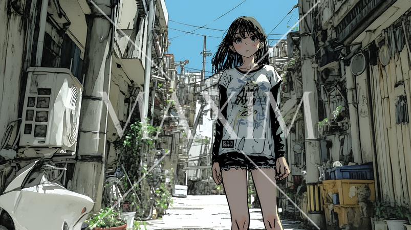 都会の治安の悪そうな場所にいる若い女性