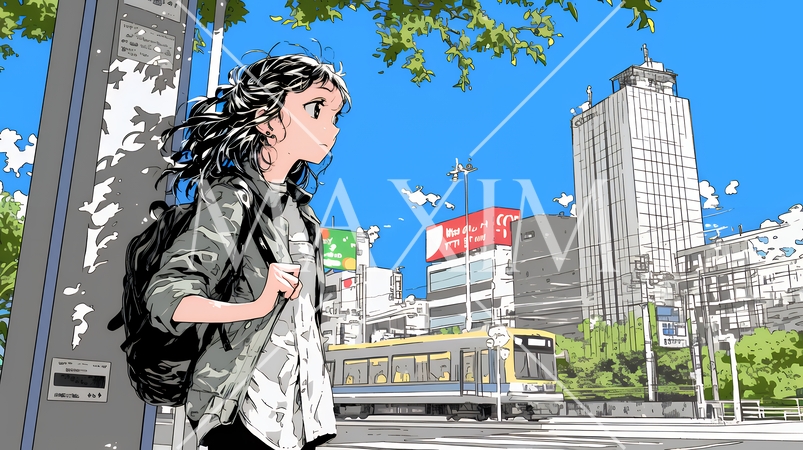 一人旅の旅先、街角で足を止めて道を確かめる若い女性