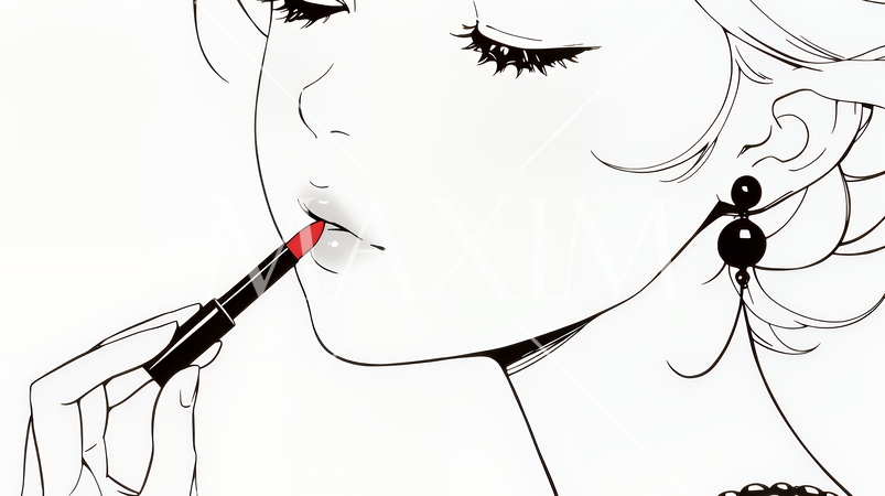 化粧をしている（口紅をつけている）若い女性（シンプルな色使い）