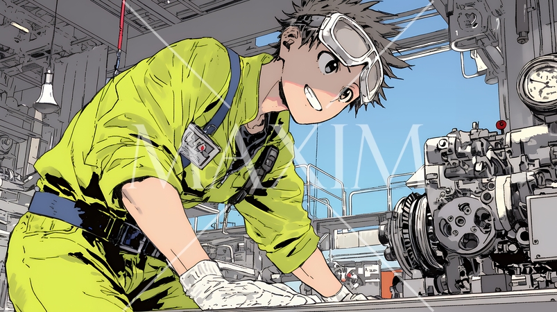 作業服を着た工場労働者