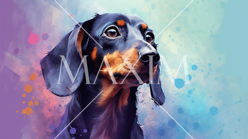 黒毛のダックスフンドの水彩画