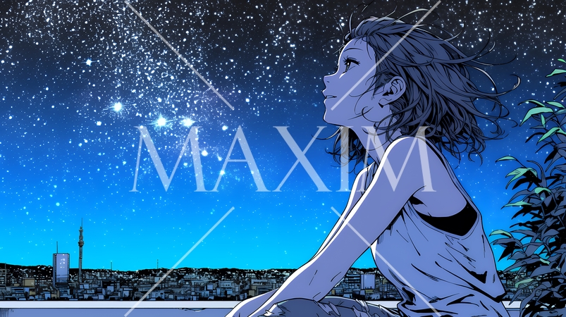 星空を眺めている若い女性