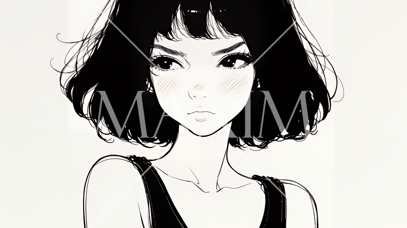 嫉妬の表情を浮かべる若い女性（シンプルな色使い）