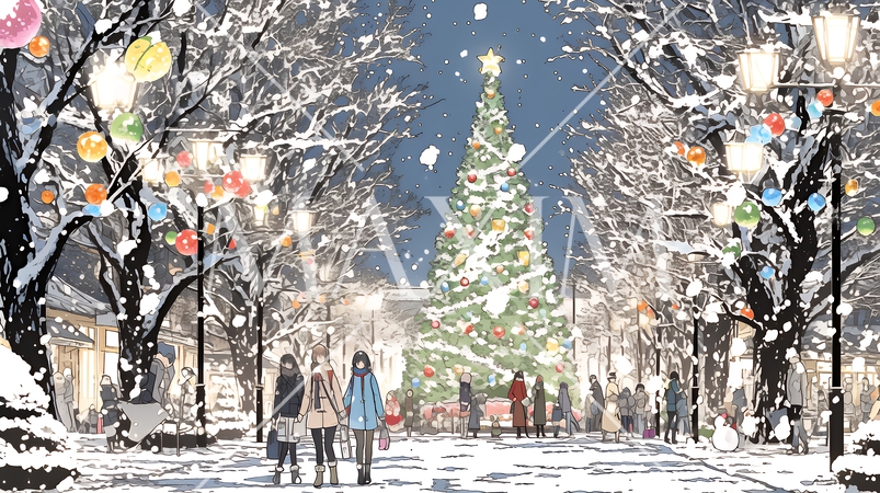 ホワイトクリスマスの都会の夜