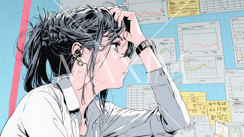 金融市場の急激な変動で頭を抱えている女性