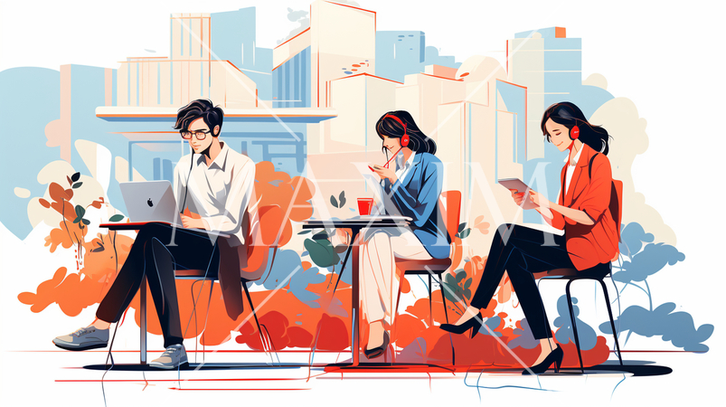 モバイルワーク：モバイルデバイスを使用した仕事、リモート作業。