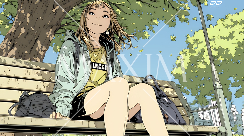 公園のベンチでひとり静かにくつろぐ若い女性