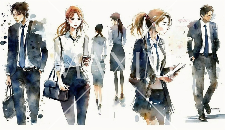 忙しそうに行き交うビジネスマンたち