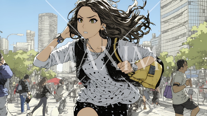 遅刻しそうで猛ダッシュをしている若い女性