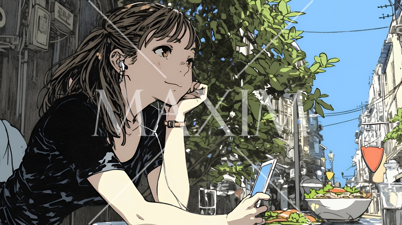 食事の最中もスマホを手放せない若い女性