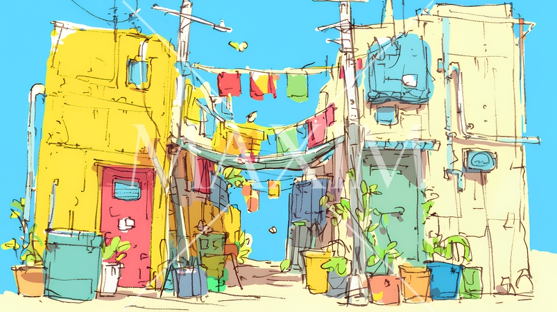 昭和の匂いがする昔ながらの飲み屋（クレヨンと水彩画風）