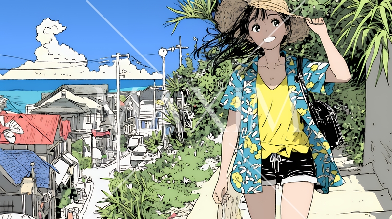 沖縄を一人旅している若い女性