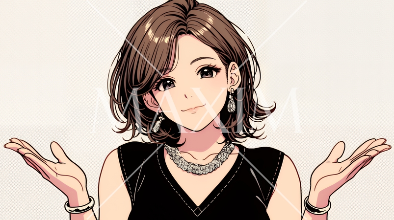 両手を広げて歓迎・驚きの仕草をしている若い女性