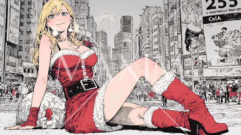 クリスマスファッションの若い女性