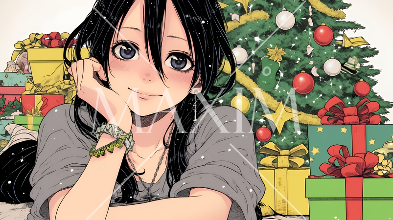 クリスマスプレゼントをたくさんもらって大喜びの若い女性