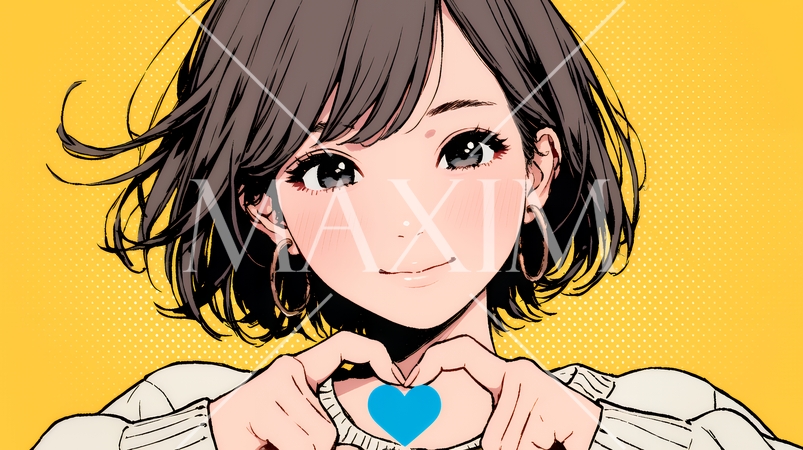 手指でハートサインを作っている若い女性