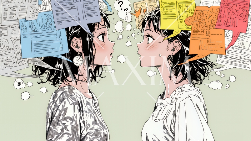 互いに相手の意見を十分に理解できないまま対話を続ける二人のビジネスウーマン