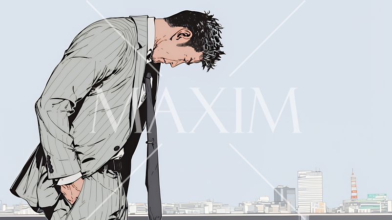 ミスやトラブルを反省してうなだれるビジネスマン｜落ち込む会社員のビジネスイメージイラスト