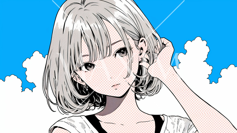 炎天下に思案中の若い女性