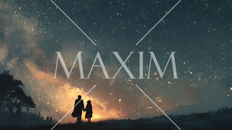 宇宙空間で二人で手を取り合う恋人たち