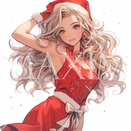 サンタクロースのコスプレをしている若い女性