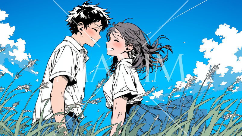 そよ風の中、デートをしている初々しい若い男女の恋人たち