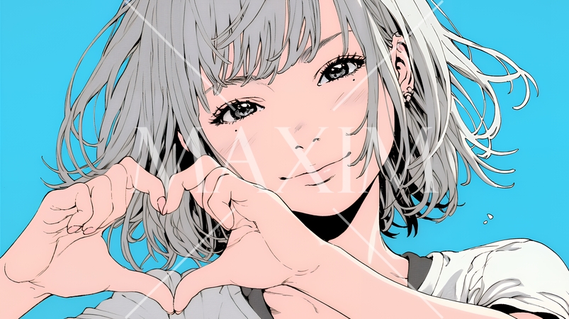 手指でハートサインを作っている若い女性