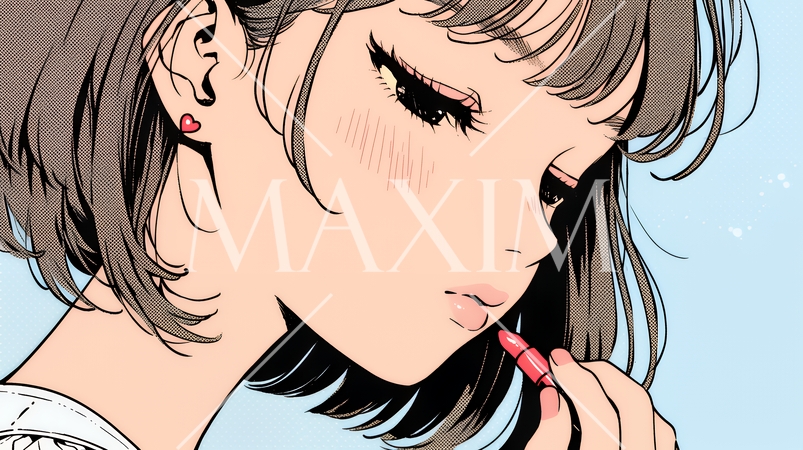 化粧をしている（口紅をつけている）若い女性