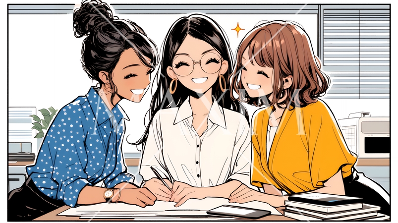 企業内グループミーティングをしている女性たち