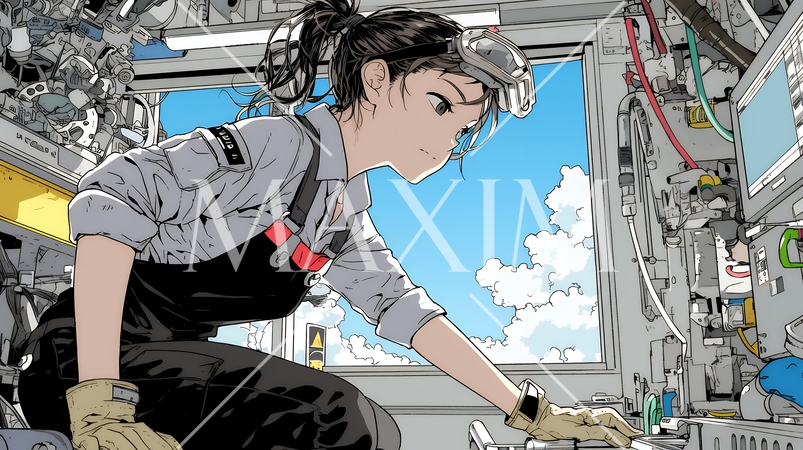 作業服を着た女性工場労働者