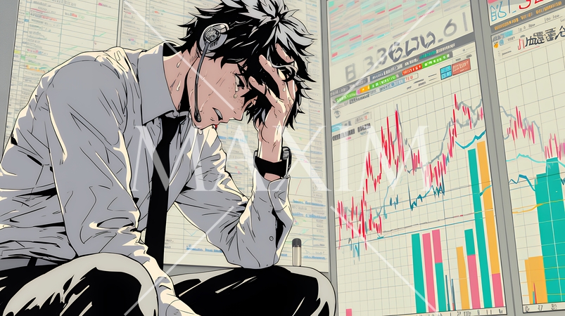 金融市場の急激な変動で頭を抱えている男性