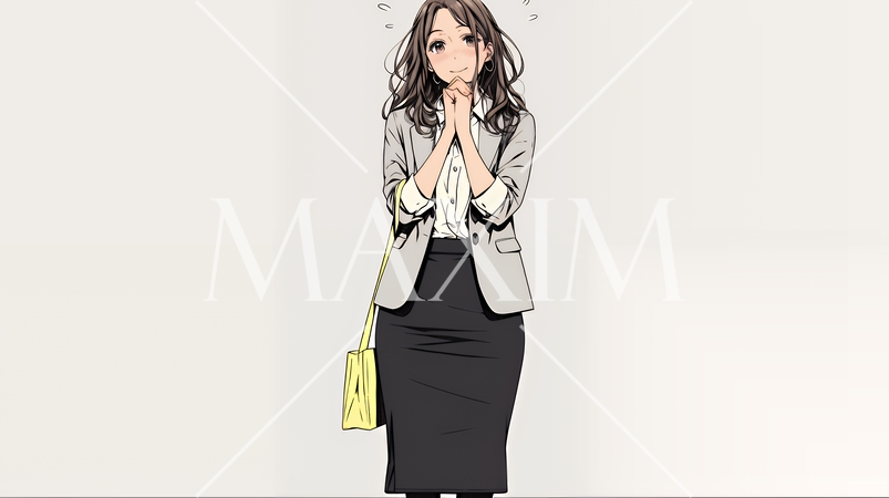 ミスやトラブルを反省して謝る若い女性｜申し訳なさそうな表情のビジネスイメージイラスト