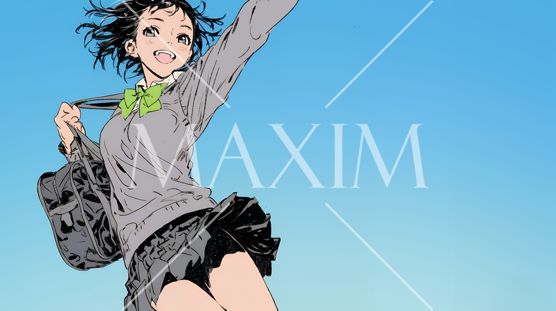 嬉しさのあまり飛び跳ねる制服姿の女子高生