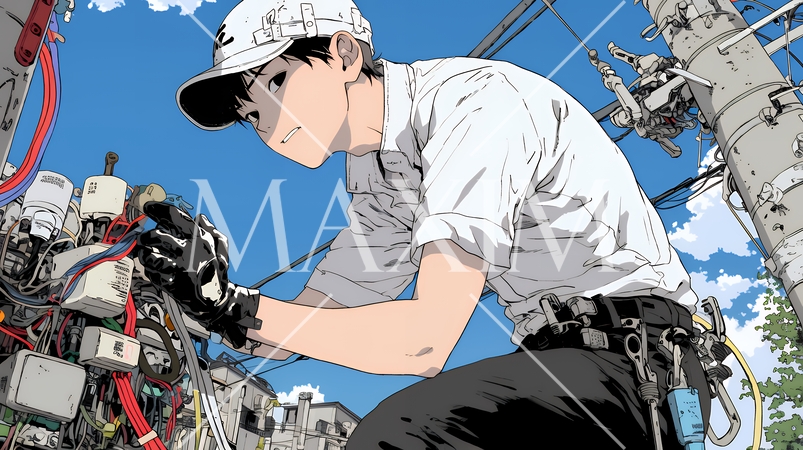 配線工事をしている男性作業員