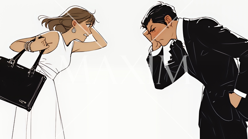 オフィスで言い争いをしているビジネスパーソン（シンプルな色使い）